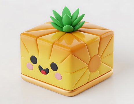 Cute cube pineapple character with a happy face