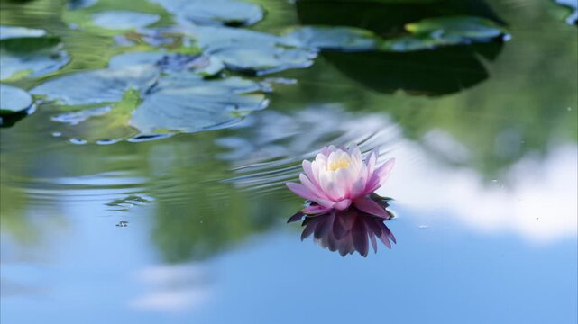 Pink water lily or lotus flower with water ripple 
