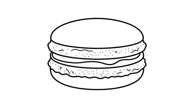 Minimalist macaron line art illustration, hand drawn french dessert sketch, simple black and white pastry icon for bakery branding isolated PNG with Transparent Background