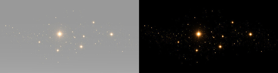 Gold sparkle trail made of small glowing particles, bright stars and magical glitter light isolated as an overlay © theladydarina