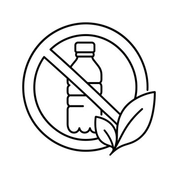 No plastic bottle outline sign with leaves on transparent background.