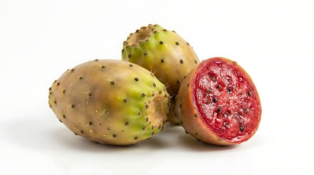 Fresh prickly pear cactus fruits isolated on white background