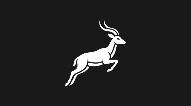 Minimalist flat vector illustration of a leaping gazelle antelope on black background