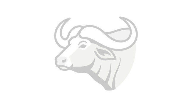 Minimalist flat vector illustration of an African Cape Buffalo head profile with horns.