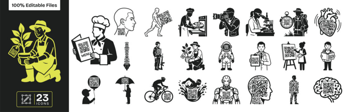 Creative QR Code Character Icon Collection for Technology and Education