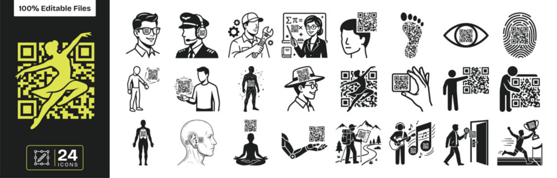 Creative QR Code Human Character Icon Collection for Digital Technology
