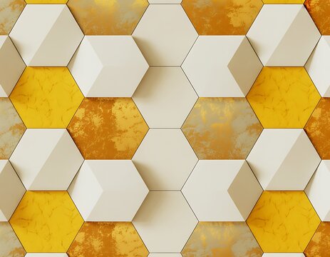Abstract golden yellow and grey hexagon pattern background