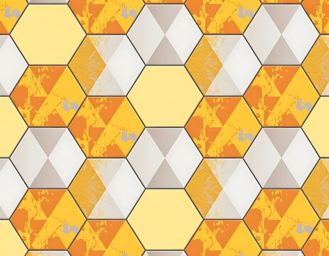 Abstract seamless pattern with orange and grey hexagons