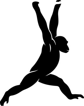 Chimpanzee Swinging Between Branches Vector Silhouette