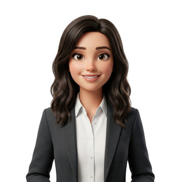 3d cartoon style professional woman in business suit isolated on transparent background