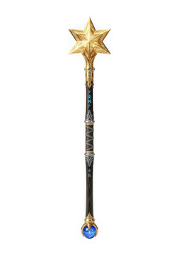 An ornate magical staff with a golden star top isolated on transparent background