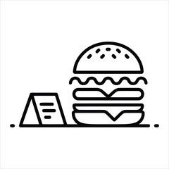 Fototapeta premium Simple linear icon of a delicious cheeseburger with a table menu sign