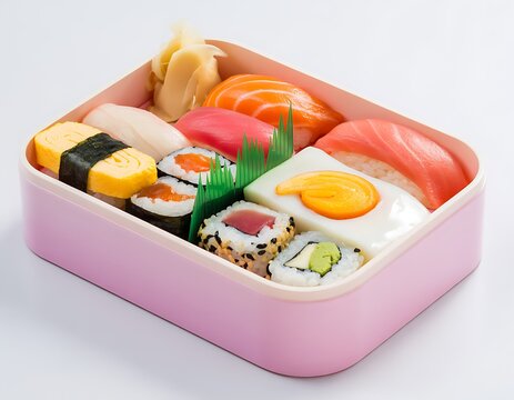 Fresh japanese sushi bento box with assorted rolls