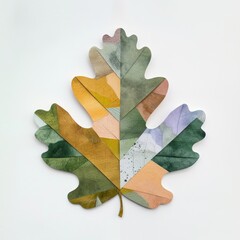 Fototapeta premium Colorful geometric oak leaf artwork on white background