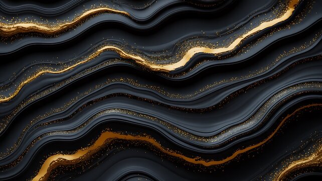 Abstract black and gold wavy lines background