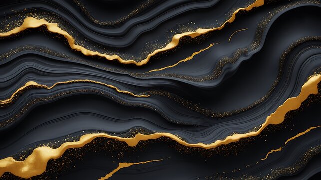 Abstract black marble background with gold liquid veins