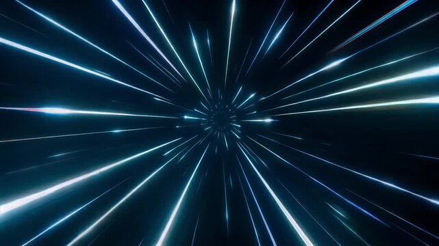 Fast blue light streaks traveling through deep space tunnel creating a vibrant motion animation effect for your digital media project
