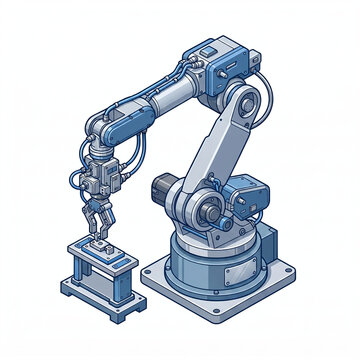 Isometric Industrial Robotic Arm Machine Vector Illustration