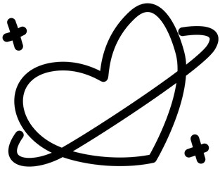 A hand drawn vector heart planet with a planetary ring and sparkling stars. © Jirawan