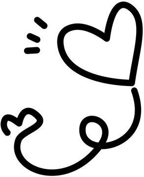 A hand drawn vector heart balloon floating with a curly tail and small heart accent.