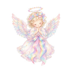 Naklejka premium Cute angelic child with wings and halo, PNG with transparent background.