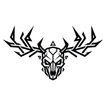 Evil Geometric Deer Skull Creepy Halloween Monster Vector Illustration