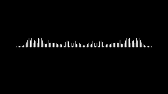 Abstract white audio sound wave visualizer, dynamic music waveform spectrum and digital frequency equalizer animation on black background, smooth audio visualization effect 4k
