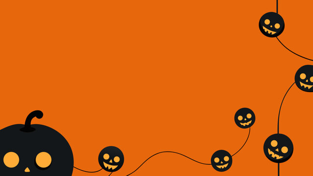 Black and orange halloween background with smiling pumpkin faces, ideal for seasonal banners, greeting cards, and party invitations.