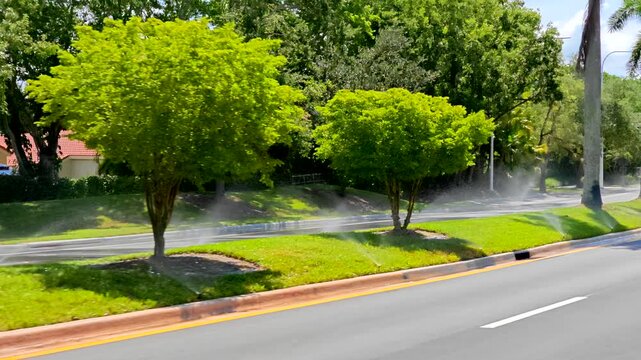 Sprinklers on during mid day summer heat wave