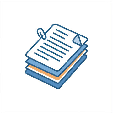 Stack of documents with paperclip, business concept, flat design icon