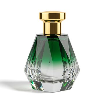 Elegant green perfume bottle with gold cap