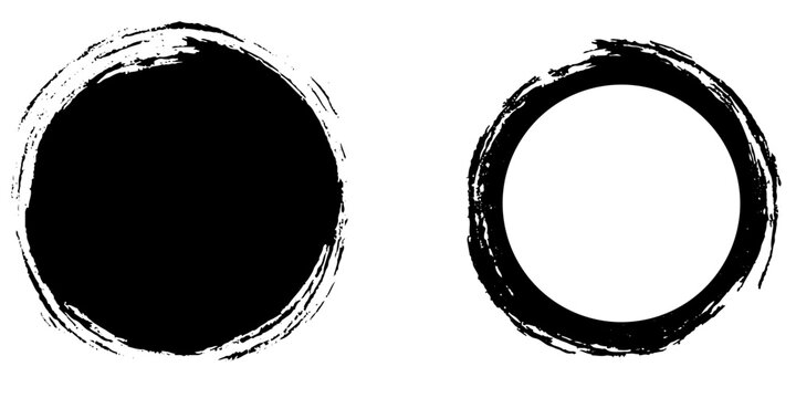 Circular shape stencils with distressed paint effect. Modern abstract circular shapes with rough paint texture
