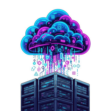 Pixel art cloud server with data transfer connection