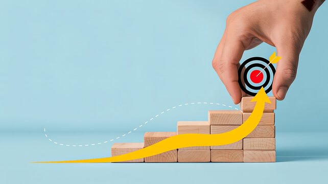 Business growth concept with target and rising arrow showing success