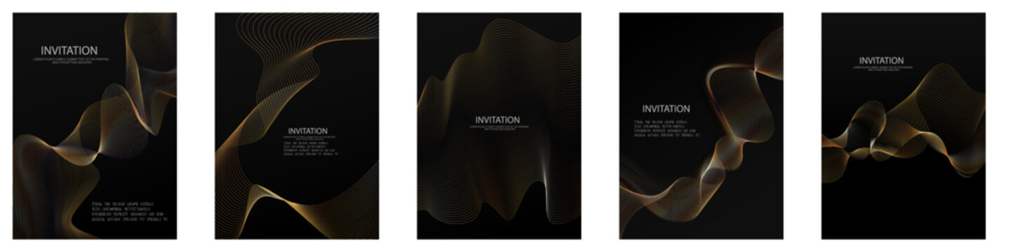 Luxury invitation Golden template card big set, Premium geometric figure wave gold frame typography design. Elegant background for advertising, gala card, grand opening, party invitation, layout