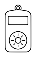 Minimalist black and white line art vector icon of a handheld electronic device with a rectangular screen and circular dial interface, perfect for technology and security concepts, clean illustration. © MST