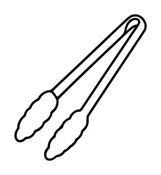 Minimalist vector icon illustration of kitchen tongs with scalloped edges, perfect for culinary designs, cooking blogs, restaurant menus, and food preparation graphics in a clean line art style.