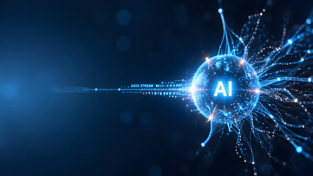 Artificial Intelligence Network Concept with Glowing Digital AI Core