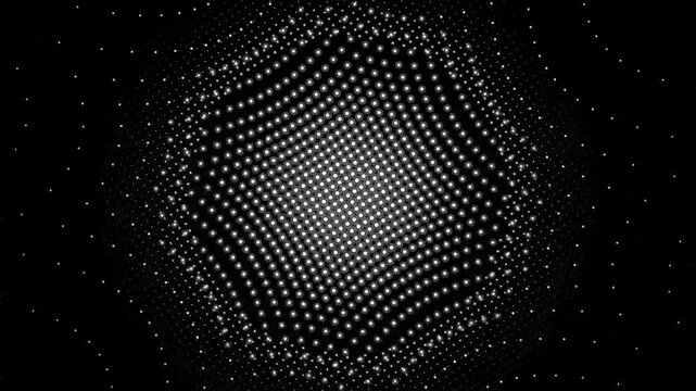 White halftone wave dot pattern on black background, representing abstract sound wave, retro texture, and creative motion graphic overlay.