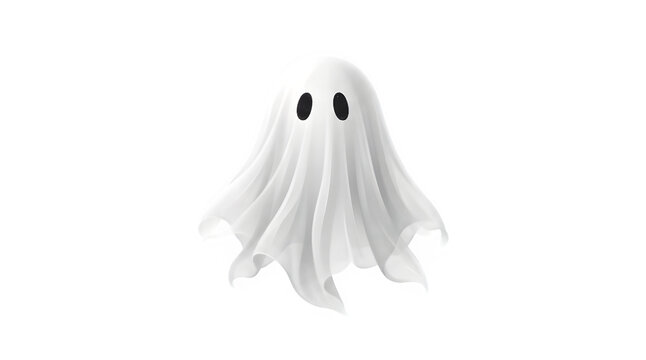 A cute cartoon style white ghost character isolated on transparent background