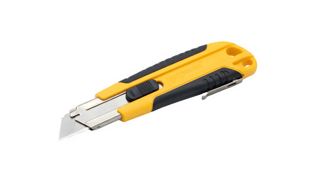 Yellow and black utility knife isolated on transparent background