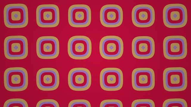 Orange circular retro dot pattern on red background, representing vintage design, seventies style, and decorative motion graphic overlay.