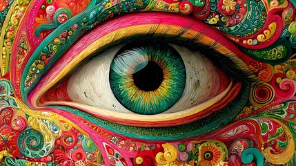 Fototapeta premium Intricate eye with ornate patterns and bright colors in a decorative style iris pupil