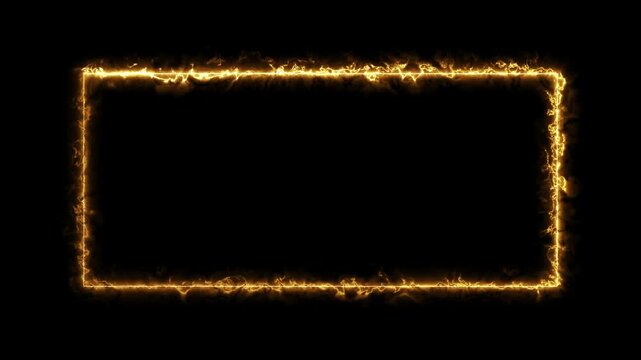 Fire neon light rectangle frame loop animated background golden color neon line animation. glowing neon square rectangle picture frame icon video 4k,