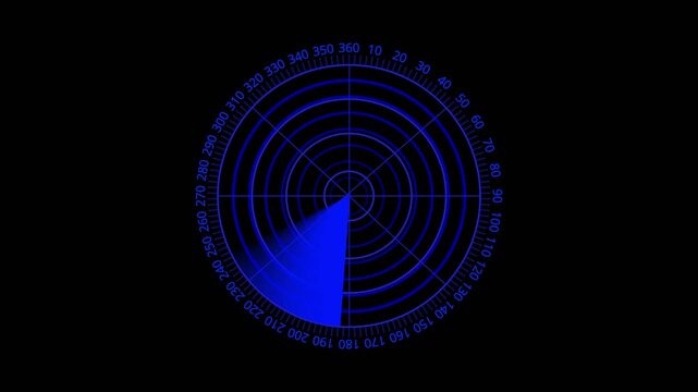 Radar screen loop with scanning beam circular grid. Digital radar screen infographic HUD call loading radar targets and futuristic user interface.