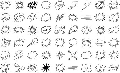 Comic book explosion elements monochrome vector illustrations for pop art cartoon designs © Mofajjol