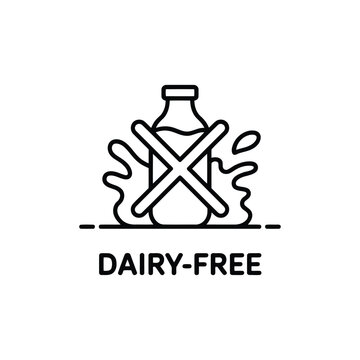 Dairy free icon crossed milk bottle badge for food packaging.