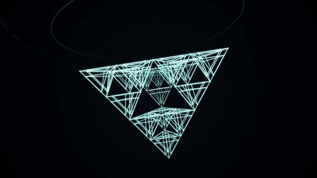 Abstract White Wireframe Triangle with Layered Geometric Lines and Futuristic Digital Perspective on Dark Background