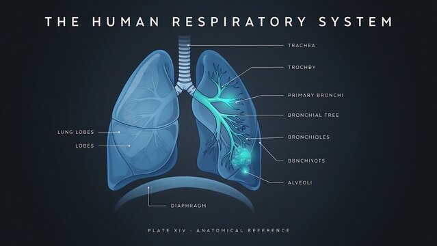 Human respiratory system anatomy illustration with labels