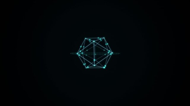 Abstract Glowing Geometric Wireframe Object with Connected Lines and Futuristic Cyan Digital Technology Motion